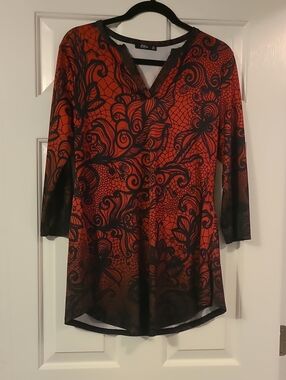 Lily Red & Black Floral-Print V-Neck Tunic